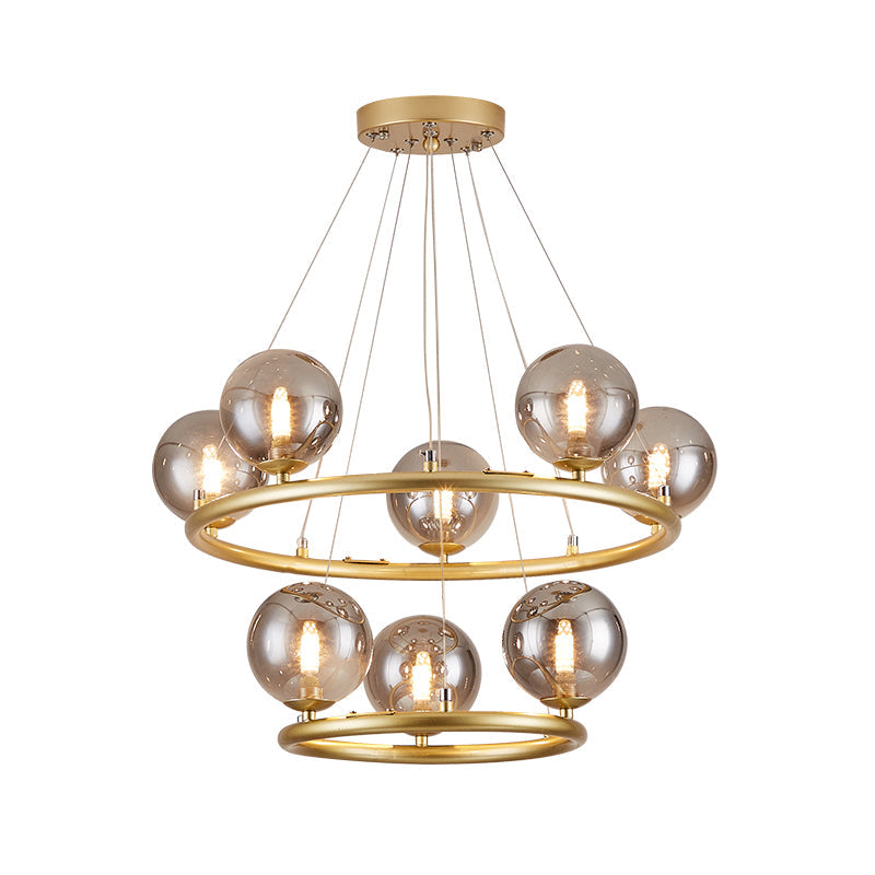 Postmodern Metal Chandelier with Ball Glass Shade