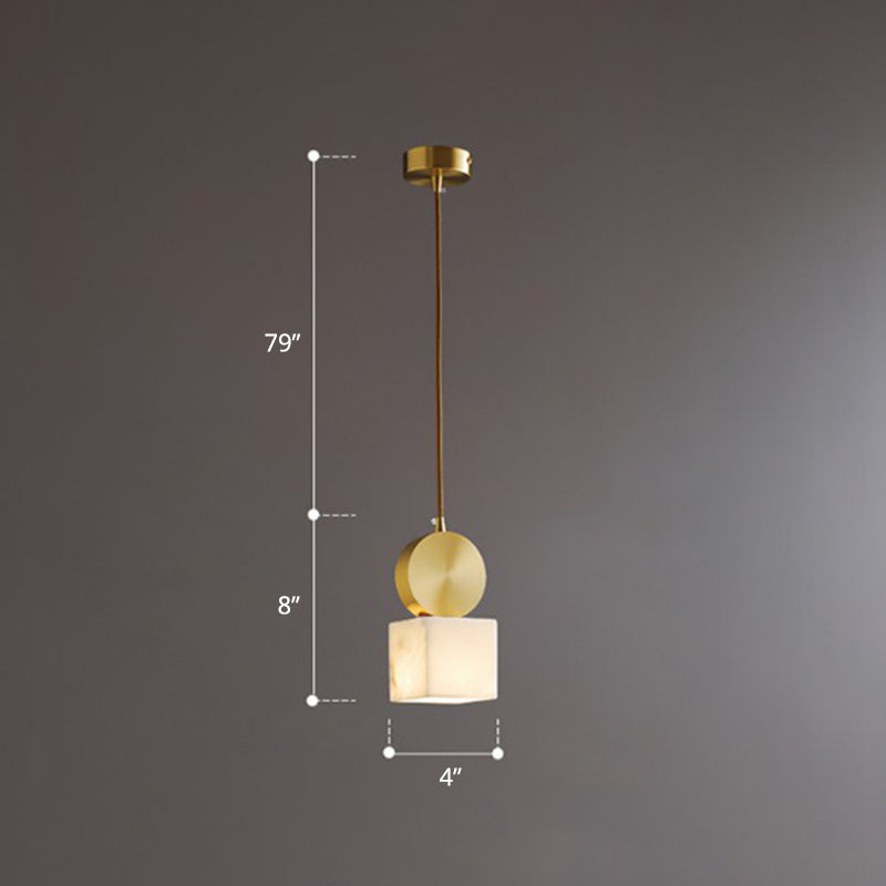Minimalist Gold Marble Block Hanging Pendant Ceiling Lamp - Bedroom Lighting Solution