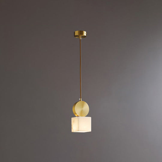 Minimalist Gold Marble Block Hanging Pendant Ceiling Lamp - Bedroom Lighting Solution