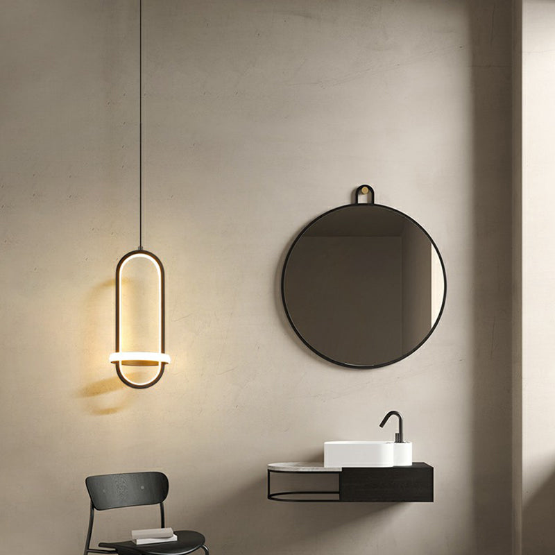 LED Metal Bedside Pendant Light with Halo Ring