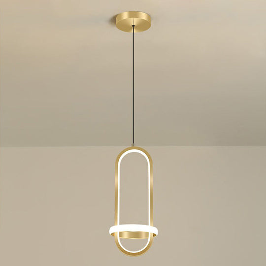 Modern Led Metal Bedside Pendant Chandelier With Halo Ring Gold / White