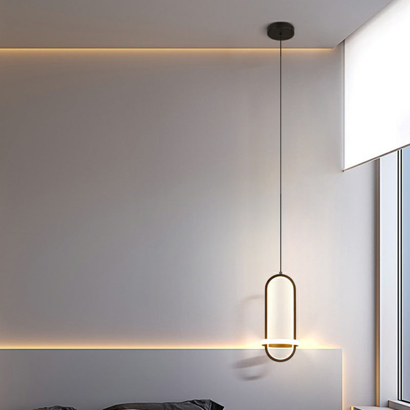LED Metal Bedside Pendant Light with Halo Ring