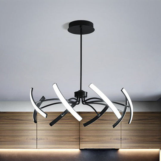 Black Rotating Stick LED Chandelier: Minimalist Acrylic Hanging Lamp for Dining Room