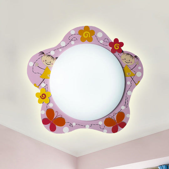 Floral Pink Acrylic Ceiling Lamp: Lovely Flush Mount Light for Girls Bedroom and Hallway