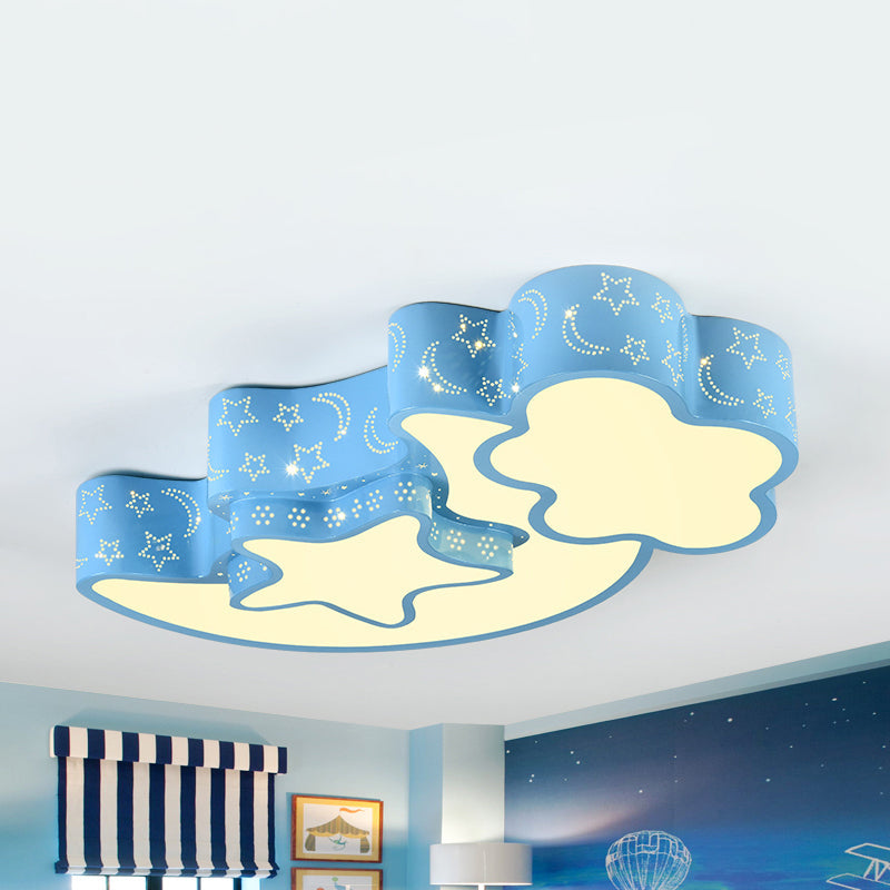 Contemporary Blue Moon Star Ceiling Light - Metal Flush Mount for Child Bedroom