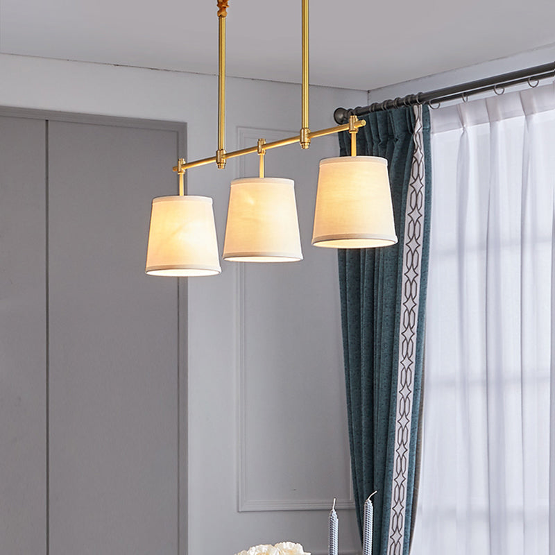Modern Gold Pendant Lamp With 3-Lights & Cone Fabric Shade - Perfect For Dining Rooms Island
