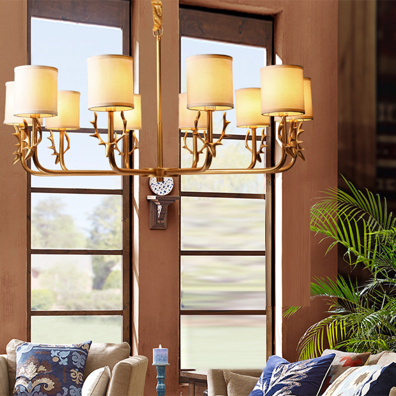 Nordic Fabric Suspension Light With Antler Deco - Gold Finish 10 /