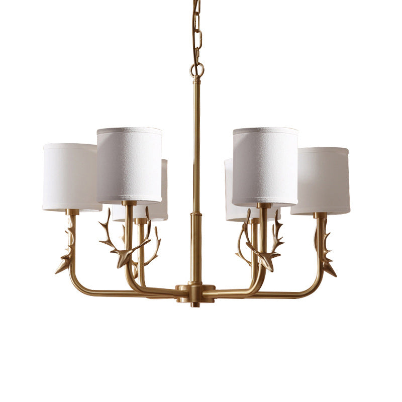 Nordic Fabric Suspension Light With Antler Deco - Gold Finish