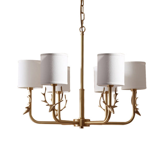 Nordic Fabric Suspension Light With Antler Deco - Gold Finish