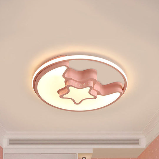 Modern Metal Crescent and Star Ceiling Mount Light - Flush Light for Nursing Room
