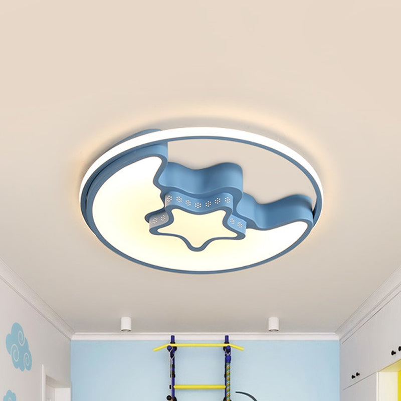 Modern Metal Crescent and Star Ceiling Mount Light - Flush Light for Nursing Room