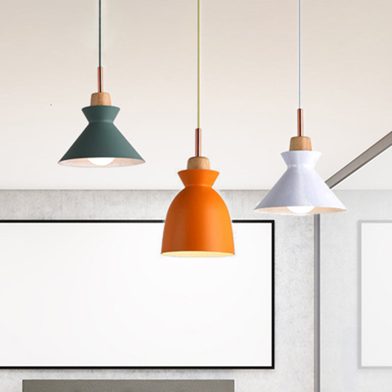 Modern Multi-Color Cone and Dome Pendant Light with 3 Metal Lights - Linear/Round Canopy