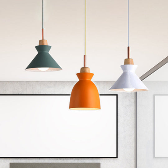 Modern Multi-Color Cone and Dome Pendant Light with 3 Metal Lights - Linear/Round Canopy