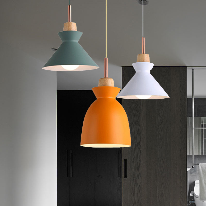Modern 3-Light Metal Pendant With Multi-Color Cones And Domes Hanging From Linear/Round Canopy -
