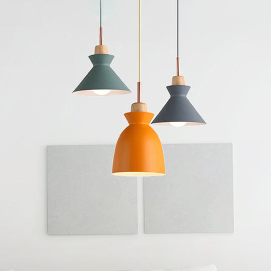 Modern Multi-Color Cone and Dome Pendant Light with 3 Metal Lights - Linear/Round Canopy