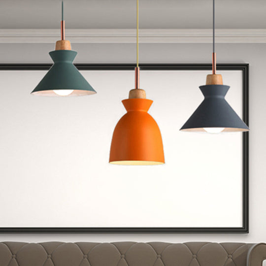 Modern Multi-Color Cone and Dome Pendant Light with 3 Metal Lights - Linear/Round Canopy