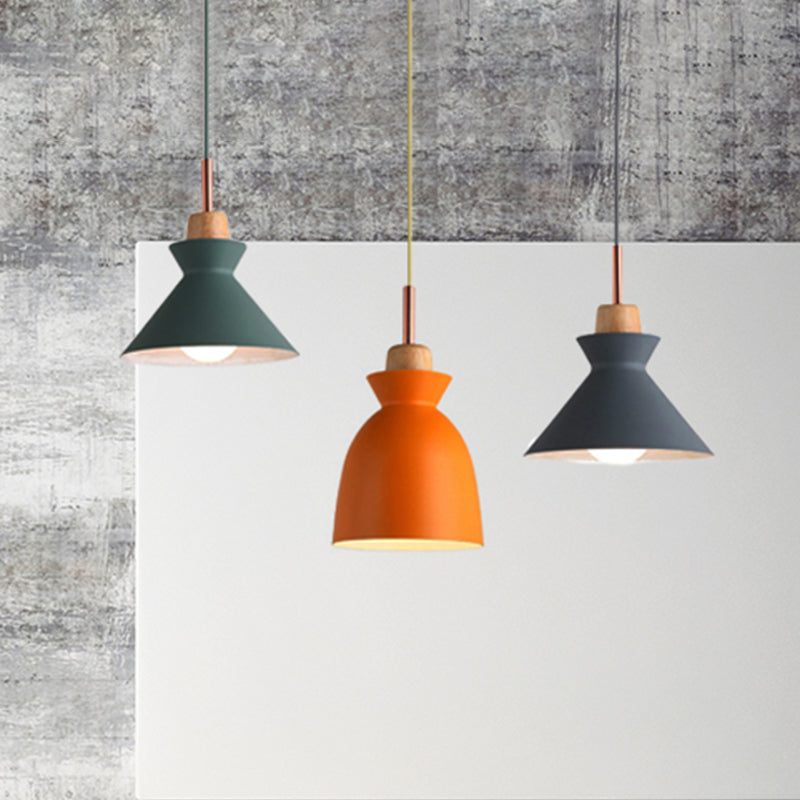 Modern Multi-Color Cone and Dome Pendant Light with 3 Metal Lights - Linear/Round Canopy