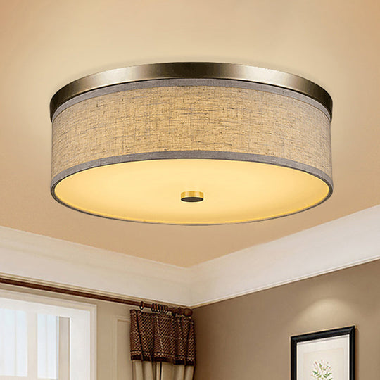 Contemporary Beige Fabric LED Flush Mount Lamp (16"/19.5"/23.5" Dia)