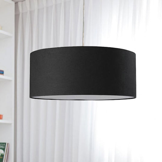 Minimalist Black Fabric Drum Pendant Light Led Hanging Ceiling Fixture - 12/16/19.5 Dia / 19.5