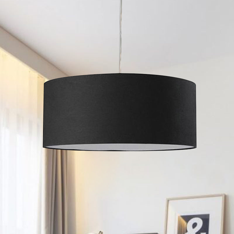 Minimalist Black Fabric Drum Pendant LED Ceiling Light in 12"/16"/19.5" Dia