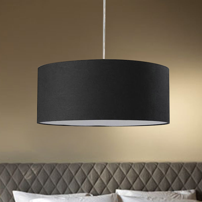 Minimalist Black Fabric Drum Pendant LED Ceiling Light in 12"/16"/19.5" Dia