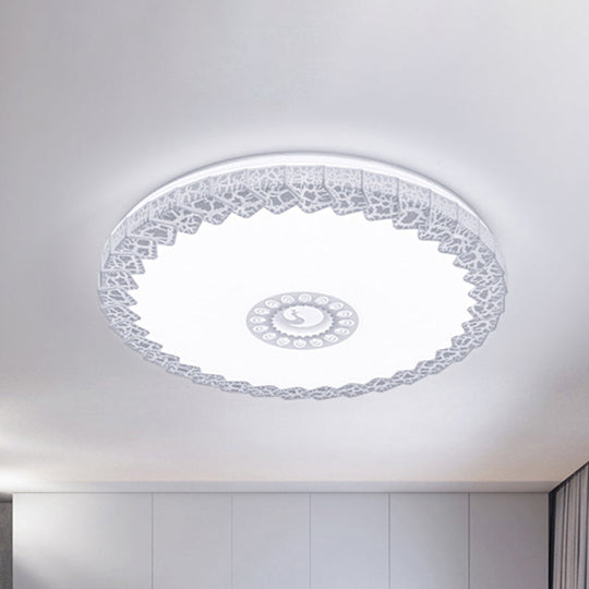 Modern LED Flush Mount Ceiling Light with Acrylic Shade in White/Blue/Gold Crackle Finish - Bedroom Lighting, 15"/19" Size, Warm/White Glow