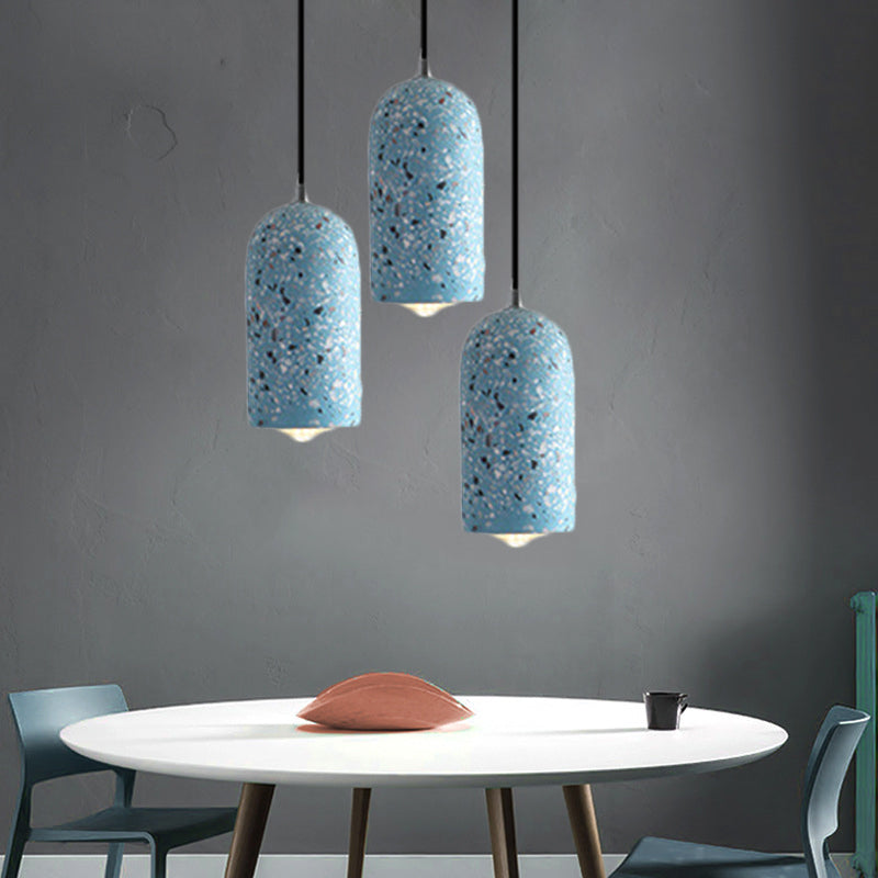 Modern Cylinder Pendant Light Fixture: Cement 1-Light Hanging Lamp for Dining Room in White/Red/Blue