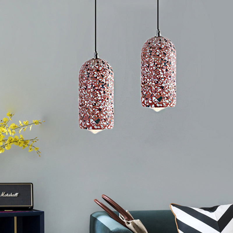 Modern Cylinder Pendant Light Fixture: Cement 1-Light Hanging Lamp for Dining Room in White/Red/Blue