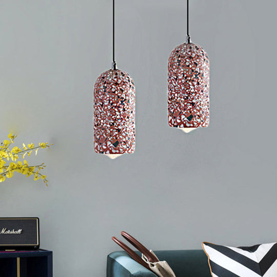 Modern Cylinder Pendant Light Fixture: Cement 1-Light Hanging Lamp for Dining Room in White/Red/Blue