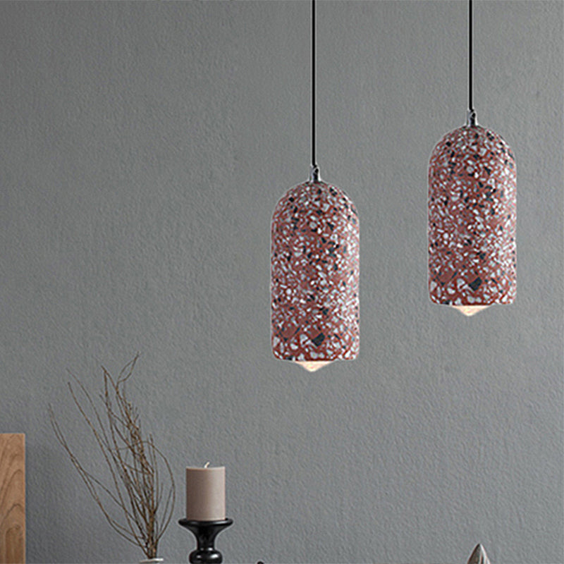 Cement Designer Cylinder Pendant Light Fixture - White/Red/Blue Dining Room Hanging Lamp