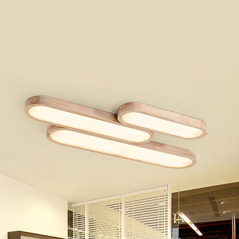 Modern Oval Wood Ceiling Light Fixture with Diffuser - 1-Light Office Flush Mount Lamp - Sizes: 25.5"/35.5"/47" W