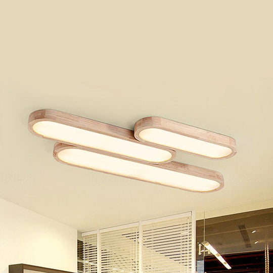 Modern Oval Wood Ceiling Light Fixture with Diffuser - 1-Light Office Flush Mount Lamp - Sizes: 25.5"/35.5"/47" W