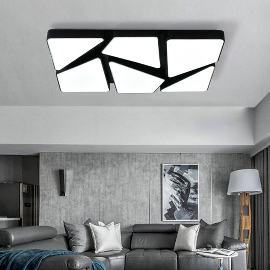Modern LED Flush Mount Lighting: 25.5"/37.5" W, Acrylic Shade, Black/White, Square/Rectangular Ceiling Light, Warm/White Light