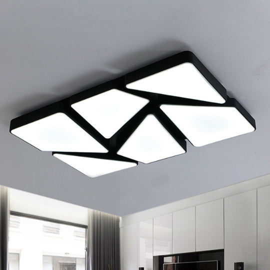 Modern LED Flush Mount Lighting: 25.5"/37.5" W, Acrylic Shade, Black/White, Square/Rectangular Ceiling Light, Warm/White Light