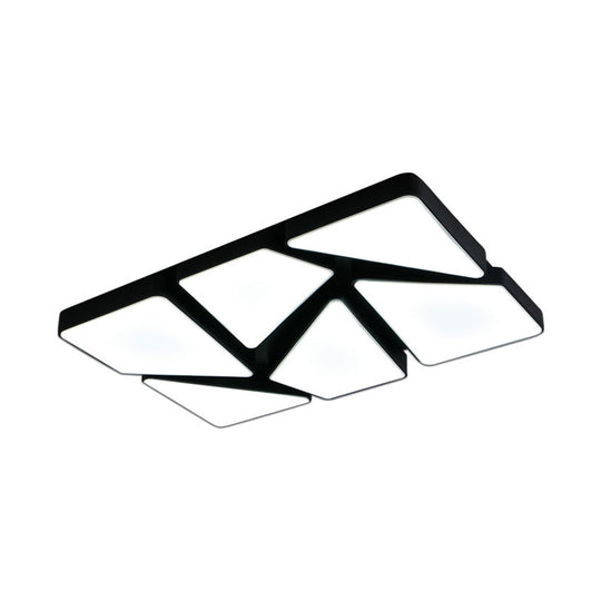 Modern LED Flush Mount Lighting: 25.5"/37.5" W, Acrylic Shade, Black/White, Square/Rectangular Ceiling Light, Warm/White Light