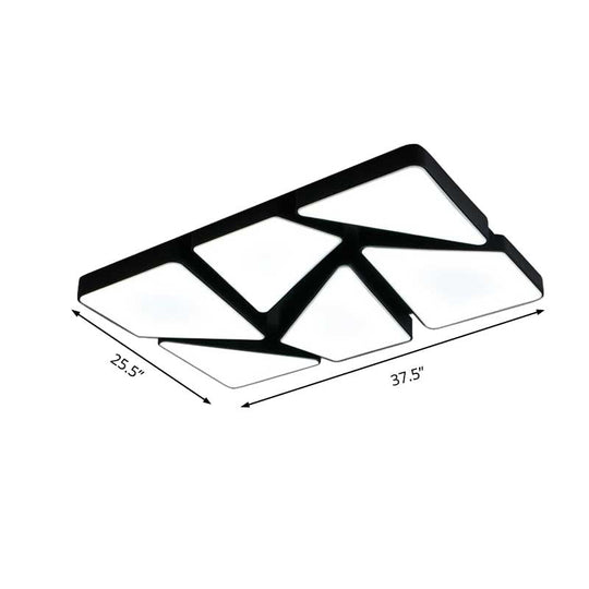 Modern LED Flush Mount Lighting: 25.5"/37.5" W, Acrylic Shade, Black/White, Square/Rectangular Ceiling Light, Warm/White Light