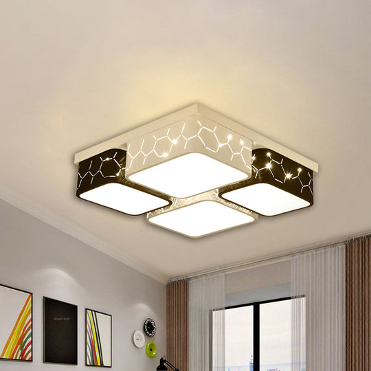 Contemporary LED Square Flush Ceiling Light in Black, Acrylic Warm/White Lighting - Bedroom Ceiling Mount Fixture