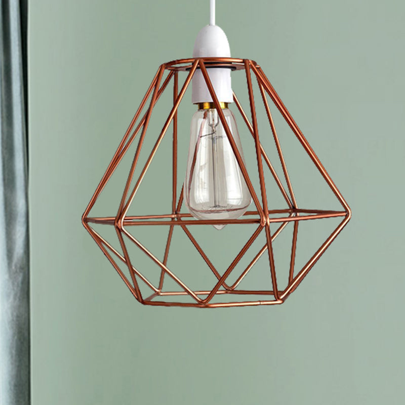 Yellow/White Metal Industrial Loft Pendant Light For Living Room - Wire Frame Hanging Lamp Rose Gold