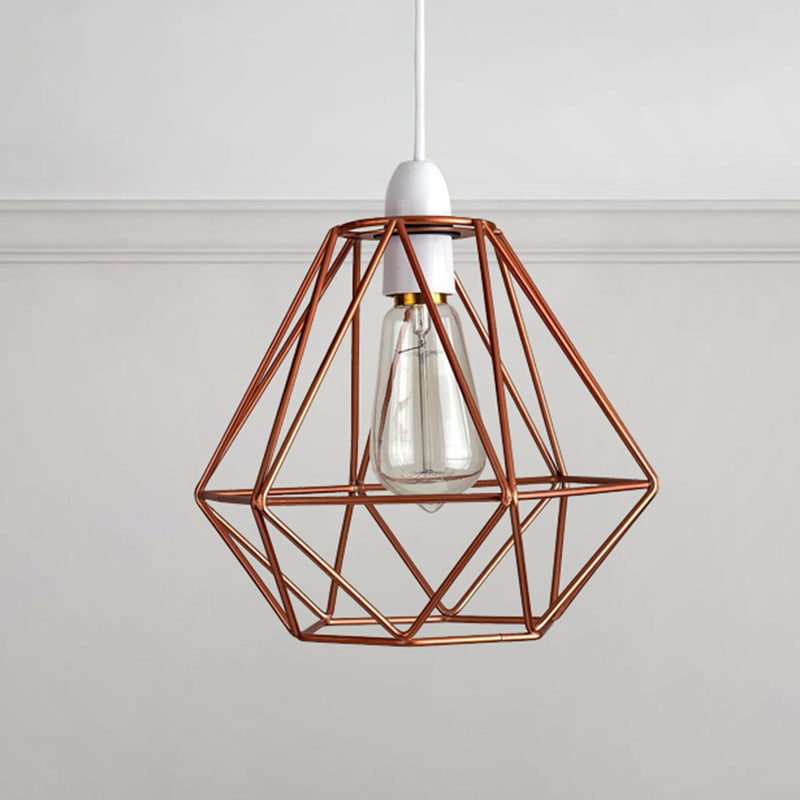 Yellow/White Metal Industrial Loft Pendant Light For Living Room - Wire Frame Hanging Lamp