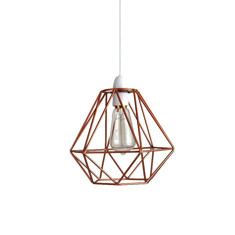 Yellow/White Metal Industrial Loft Pendant Light For Living Room - Wire Frame Hanging Lamp