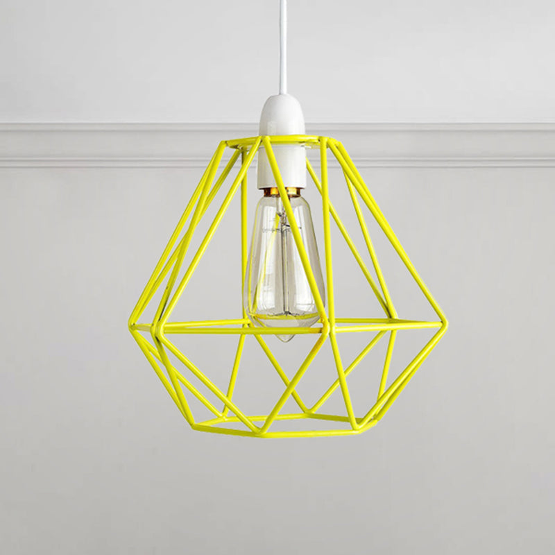 Yellow/White Metal Industrial Loft Pendant Light For Living Room - Wire Frame Hanging Lamp Yellow