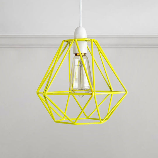 Yellow/White Metal Industrial Loft Pendant Light For Living Room - Wire Frame Hanging Lamp Yellow