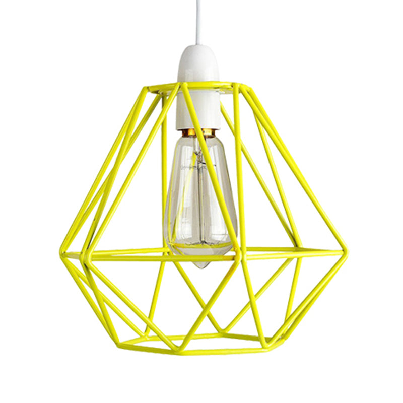 Yellow/White Metal Industrial Loft Pendant Light For Living Room - Wire Frame Hanging Lamp