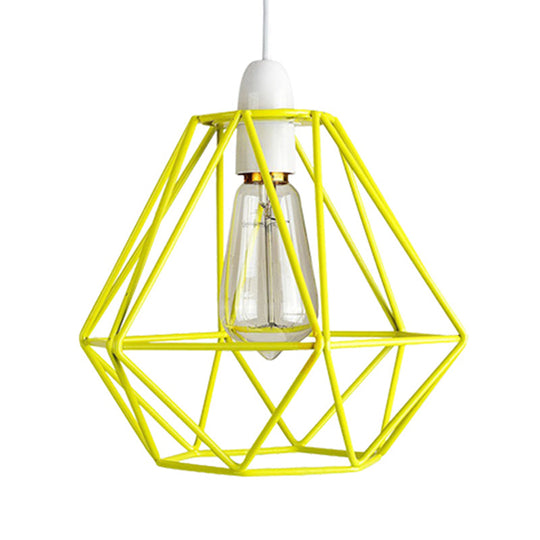 Yellow/White Metal Industrial Loft Pendant Light For Living Room - Wire Frame Hanging Lamp