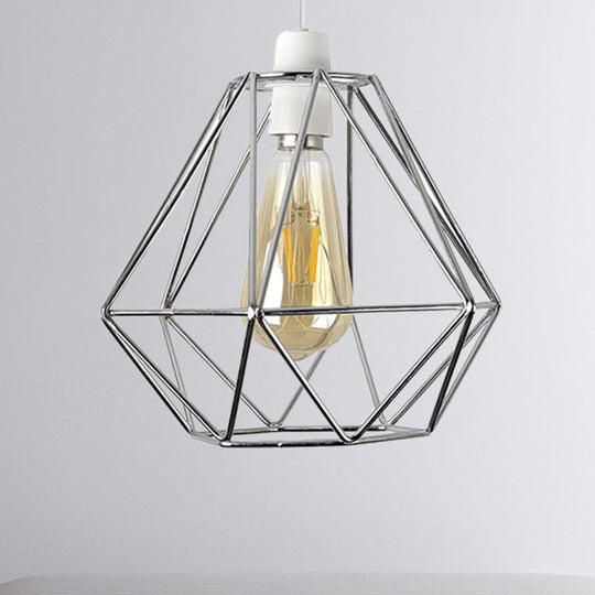 Yellow/White Metal Industrial Loft Pendant Light For Living Room - Wire Frame Hanging Lamp Silver