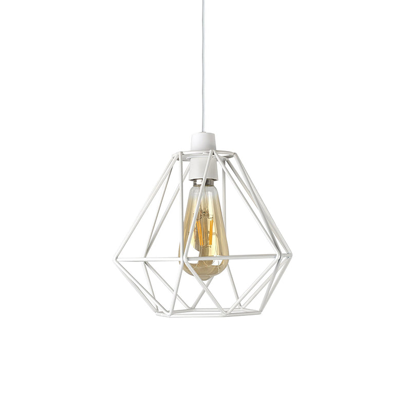 Yellow/White Metal Industrial Loft Pendant Light For Living Room - Wire Frame Hanging Lamp White