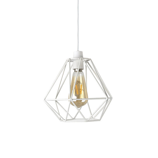 Yellow/White Metal Industrial Loft Pendant Light For Living Room - Wire Frame Hanging Lamp White