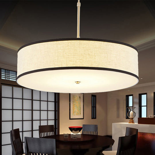 Simple Fabric Drum Ceiling Pendant Light - Beige Hanging Lamp Kit 16/19.5/23.5 Dia 3 Lights / 23.5