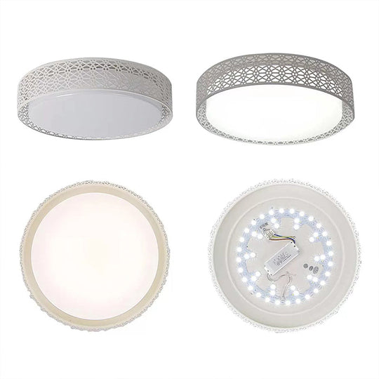 Modern Acrylic LED Flush Ceiling Light in White for Adult Bedroom, with Hollow Round Design