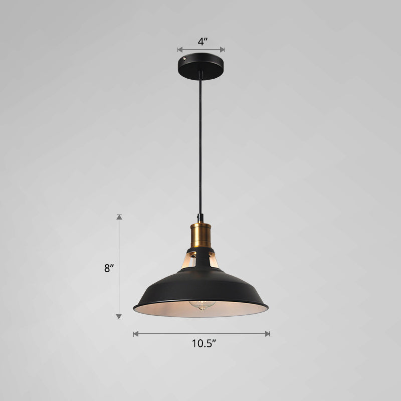 Iron Hanging Pendant Light Fixture For Restaurants - Single Ceiling Pot Cover Lamp Black Outer &